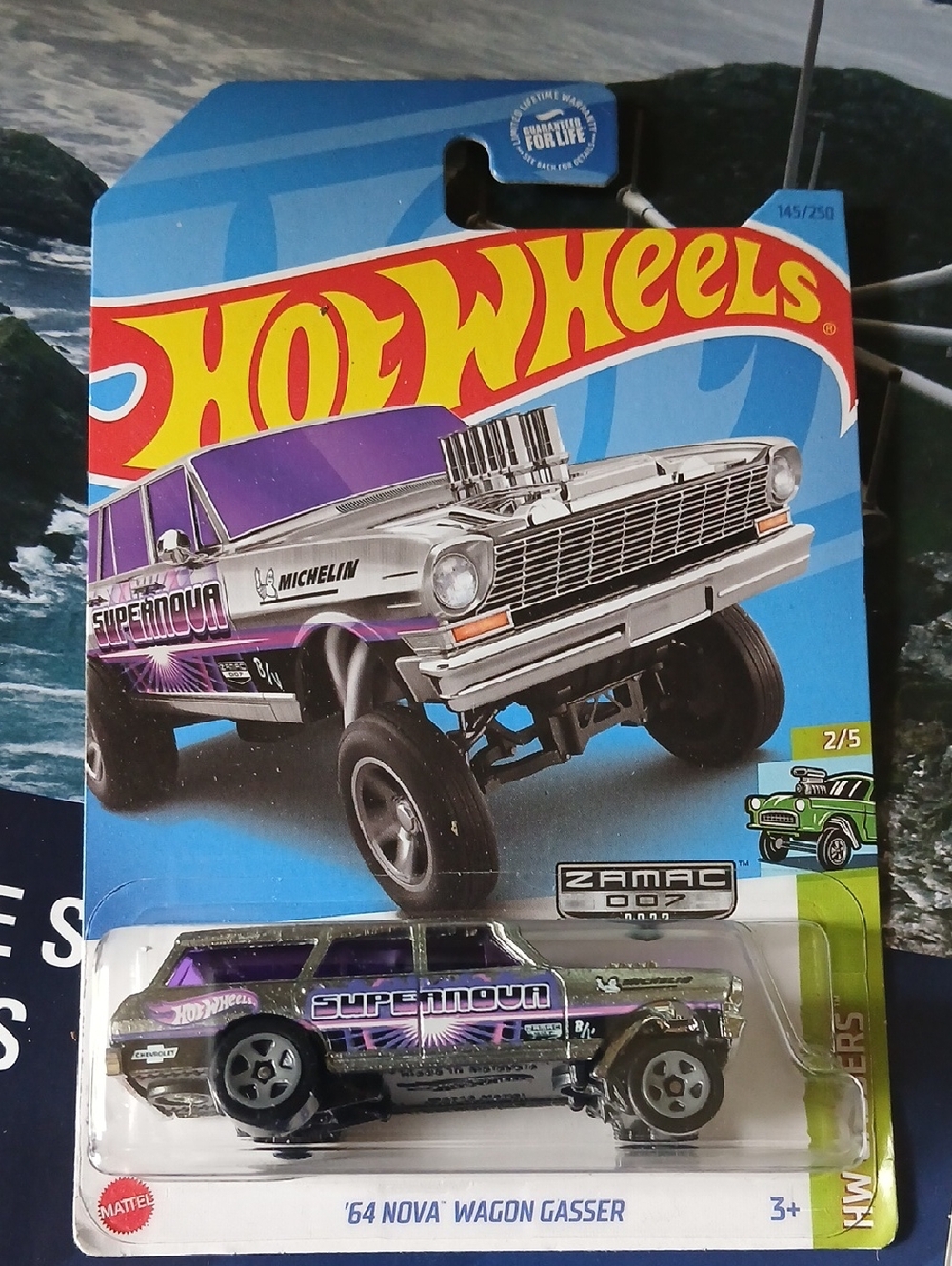 Zamac Hot Wheels '64 Nova Wagon Gasser in Purple & Chrome